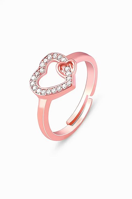 Ragya Jewels 18ct Rose Gold Plated 925 Sterling Silver Heart Locked Ring For women